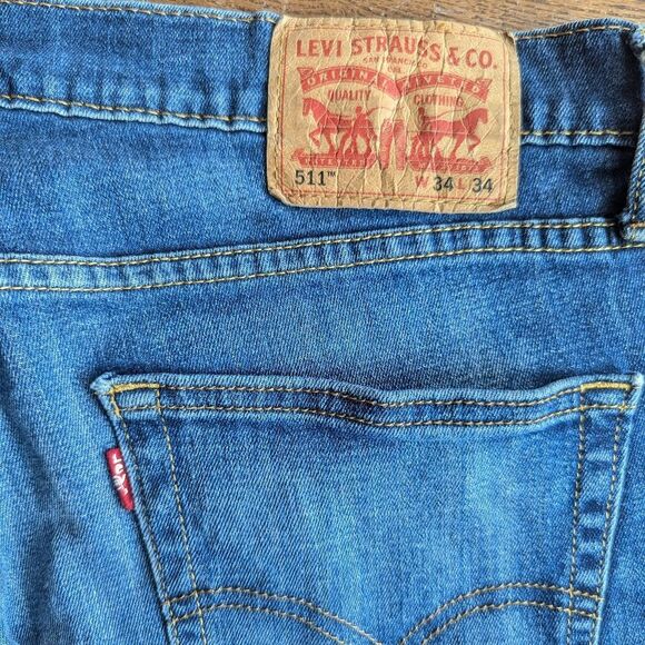 Levi's 511 Slim Fit Tapered Leg Mens Distressed Destroyed Jeans Size 34 X 34 - Picture 3 of 8
